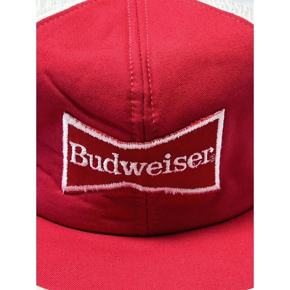 Vintage Budweiser Beer Patch Trucker Hat - Red / White Snapback Cap Made in USA - Picture 12 of 14